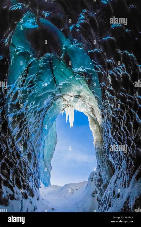Dramatic Entrance To An Ice Cave In A Lobe Of Mýrdalsjökull Glacier