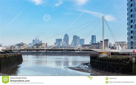 Modern Foot Bridge Across River With London S Financial