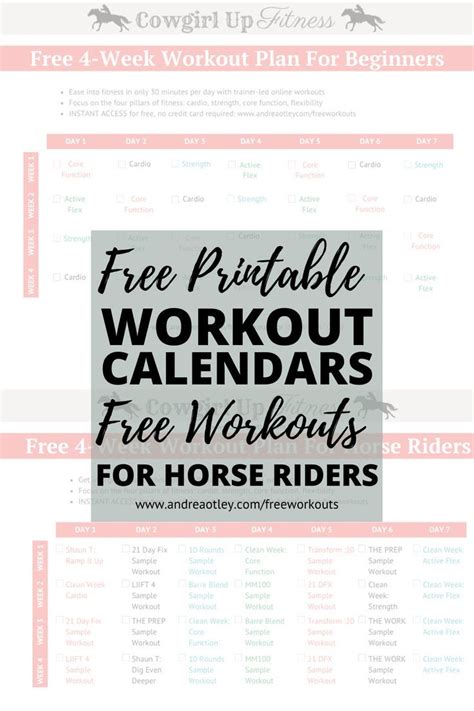 Free Printable Workout Calendars Workouts For Horse Riders Workout