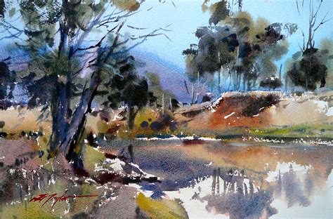 Taylor David Coming On Dusk Emu Creek Watercolor Landscape