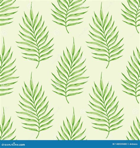Tropical Pattern With Green Palm Branch Stock Vector Illustration Of