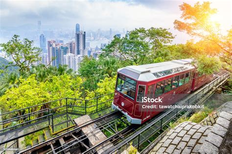View Of Victoria Peak Tram In Hong Kong Stock Photo Download Image