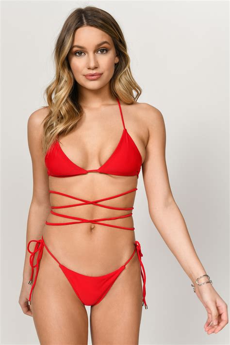 Red Bikini Top Triangle Bikini Red Wrap Bikini Top
