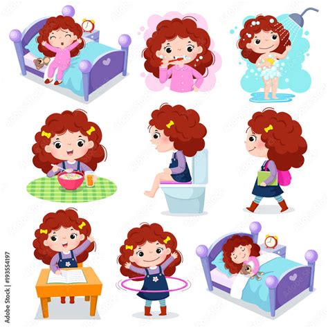 Daily Routine Activities For Kids With Cute Girl Stock Vector Adobe Stock