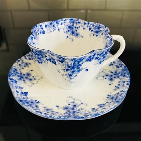 Shelley Tea Cup And Saucer England Fine Bone China Dainty Cobalt Blue