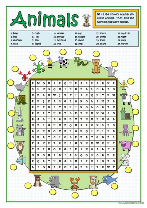 Animals Wordsearch Word Search English Esl Worksheets Pdf And Doc