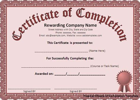 Generic Certificate Of Completionfree Example Pdf