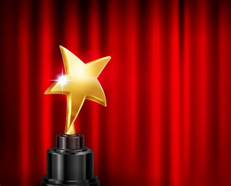 Free Vector Trophy Award Red Curtain Background Realistic Composition