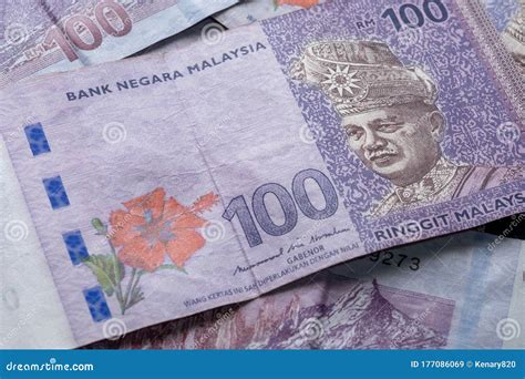 Close Up Of Ringgit Malaysia 100 Malaysian Currency Stock Image