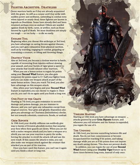 The Deathless Fighter — Dnd Unleashed A Homebrew Expansion For 5th