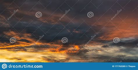 Beautiful Dramatic Orange Sky During Sunset Stock Image Image Of