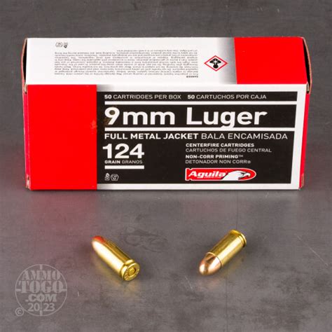 9mm Luger 9x19 Ammo 50 Rounds Of 124 Grain Full Metal Jacket Fmj