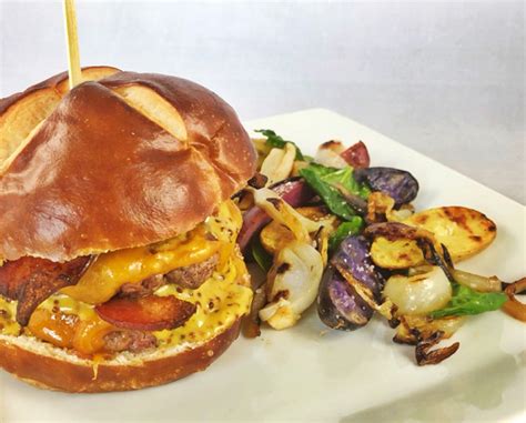 Sprinkle the logs with pretzel salt as they come out of the water, to ensure the salt sticks. Pretzel Bun Burger with Cheddar, Bacon, Spicy Mustard ...