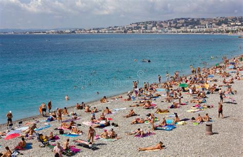 Crowded City Beach Nice France Stock Photo Image Of Crowds Ocean