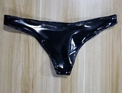 Men Latex Briefs Glossy Thong Panty Low Waist Sexy Underwear Cosy Wet Look Black Ebay