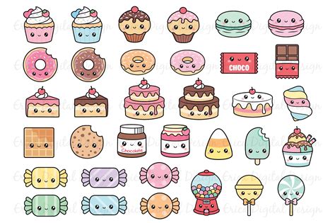 Kawaii Sweets Clipart Set 34 Cute Food Images 520385 Illustrations Design Bundles