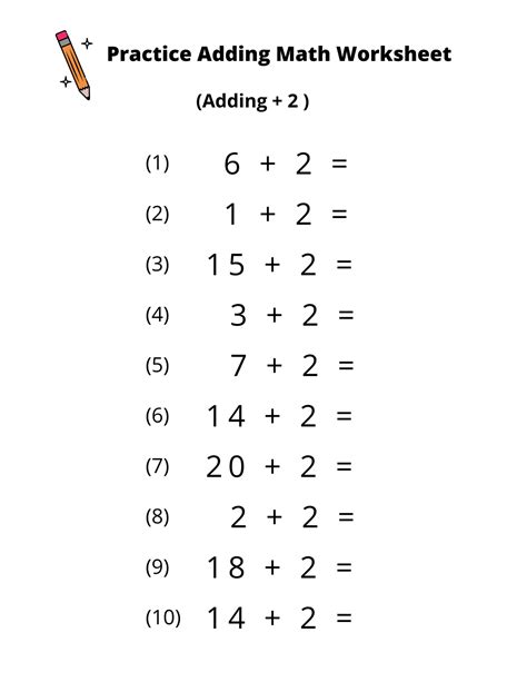 10 Printable Addition Math Worksheets Adding By 2 Numbers 1 20