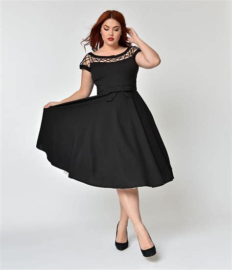 Plus Size Black Lattice Neckline Alika Swing Dress Dresses Swing Dress Retro Swing Dresses