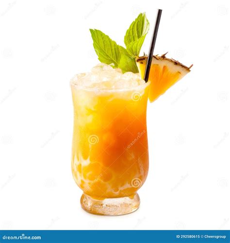 Mai Tai Cocktail In Classic Tiki Glass With Crushed Ice Pineapple And