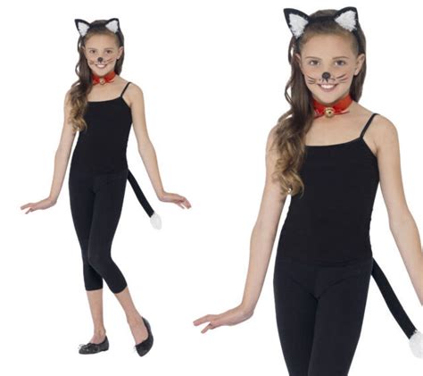 Girls Instant Cat Kit Kids Kitty Cat Fancy Dress Costume Kit One Size