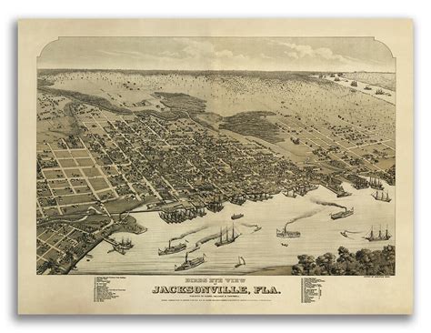 Jacksonville Florida 1876 Historic Panoramic Town Map 24x32 Ebay