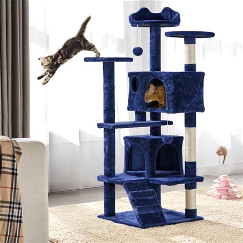 Yaheetech 54 In Cat Tree And Condo Scratching Post Tower Blue Walmart