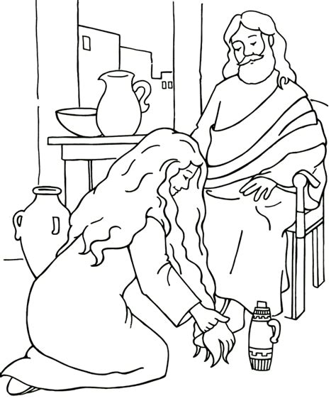 Mary Washing Jesus Feet Coloring Page