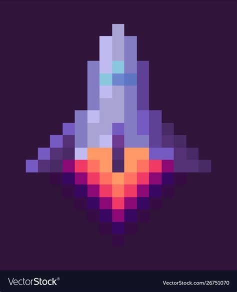 Retro Spaceship Pixel Art Game Rocket At Night Vector Image