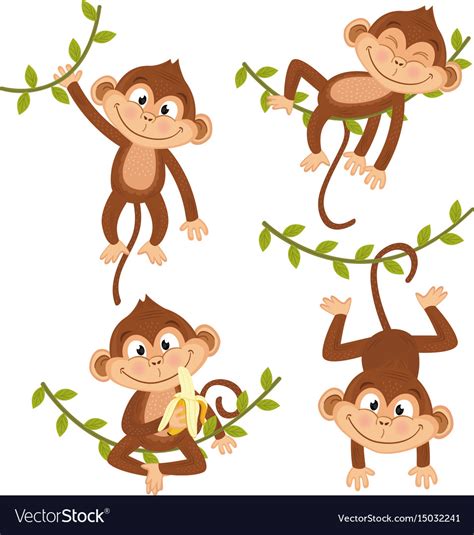 Set Of Isolated Monkey Hanging On Vine Royalty Free Vector