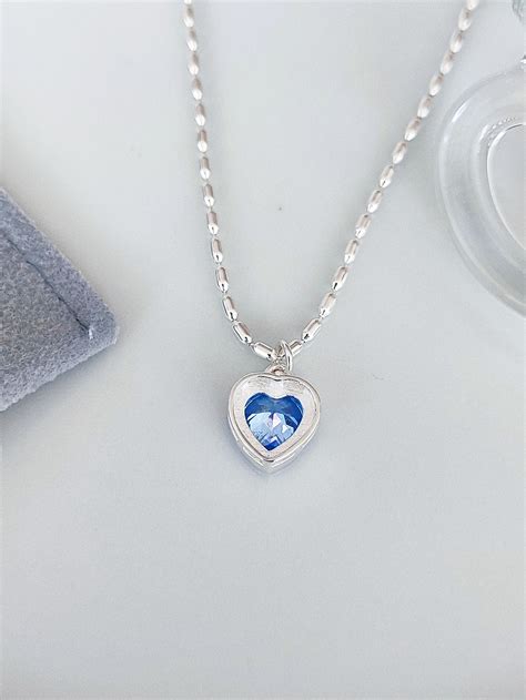Blue Crystal Heart Necklace Fairys Mirror