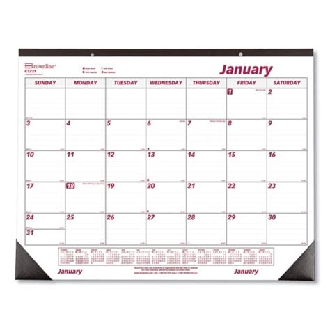 Monthly Desk Pad Calendar 22 X 17 Whiteburgundy Sheets Black