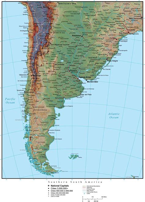 Southern South America Terrain Map In Adobe Illustrator Vector Format