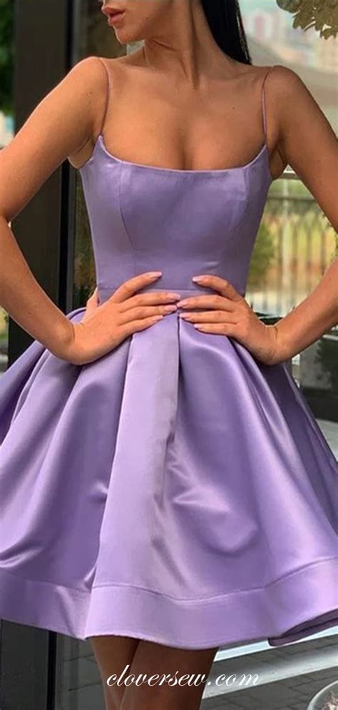 Lilac Satin Spaghetti Strap Short Homecoming Dresses Ch0024 Purple