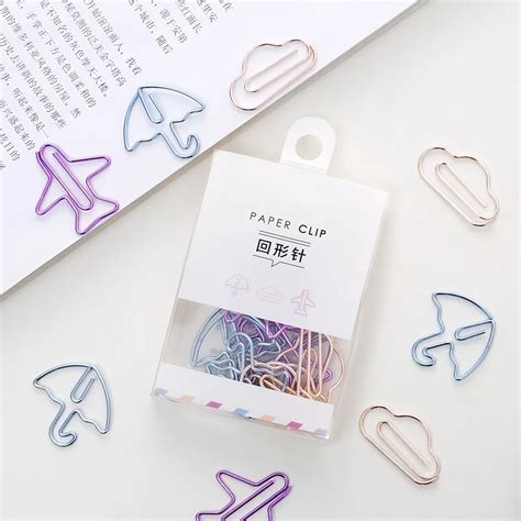 12pcsbox Electroplated Paper Clip Airplane Umbrella Cloud Shape Note