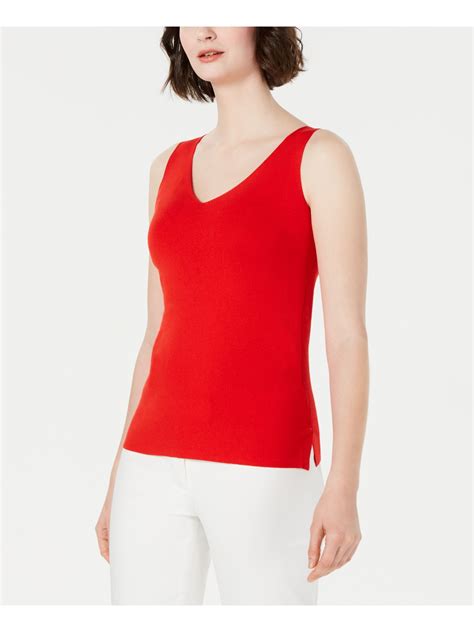 Anne Klein Anne Klein Womens Red Sleeveless V Neck Top Size Xl