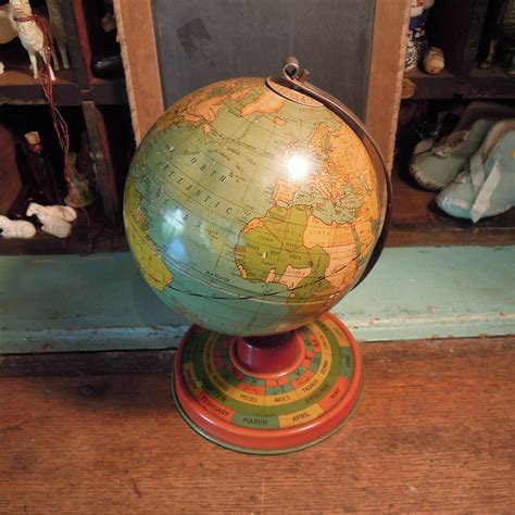 Antique Tin Globe / Ohio Art Co. Small Globe / Litho Tin Globe / Mini World Globe / Vintage Toys 