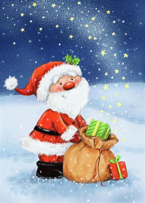 Christmas Mixed Media Santa With Stars By Makiko Christmas Mix