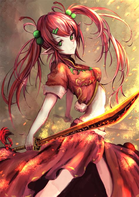 1038059 Illustration Redhead Long Hair Anime Anime Girls Green Eyes Sword Mythology