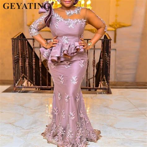Elegant Mermaid Nigerian Evening Dress 2019 African Evening Party Gowns Lace Appliques Prom