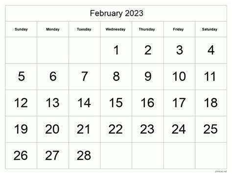 February 2023 Blank Calendar Printable Calendar 2023