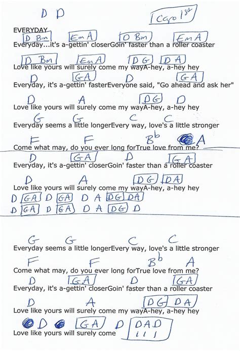 Everyday Buddy Holly Guitar Chord Chart In D Capo 1st Lyrics And Chords Ukulele Chords