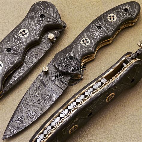 Full Damascus Folding Knife Custom Handmade Damascus Steel Pocket