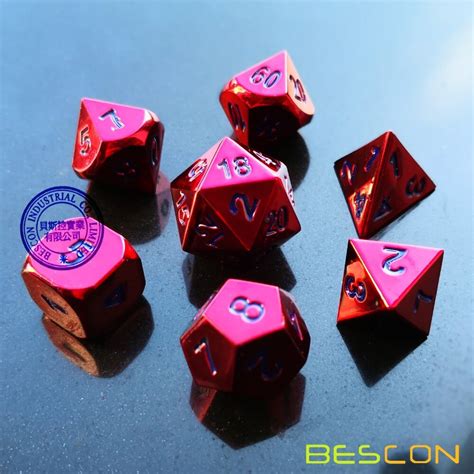 Bescon 7pcs Set Heavy Duty Metal Dice Set Glossed Color Of Wine Solid