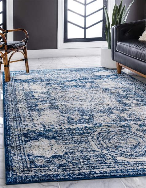 Dover Collection Rug 4 X 6 Navy Blue Low Pile