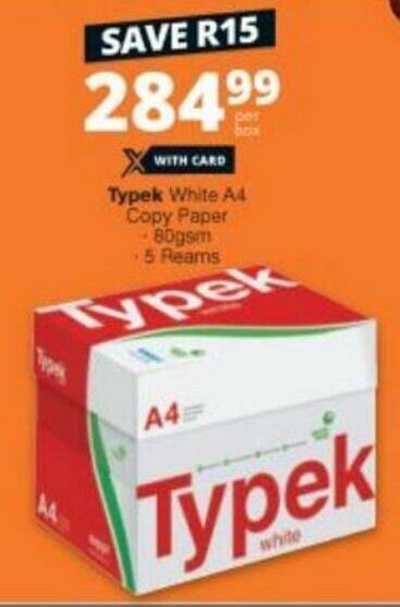 Typek White Copy Paper A4 80gsm 5 Reams Offer At Checkers