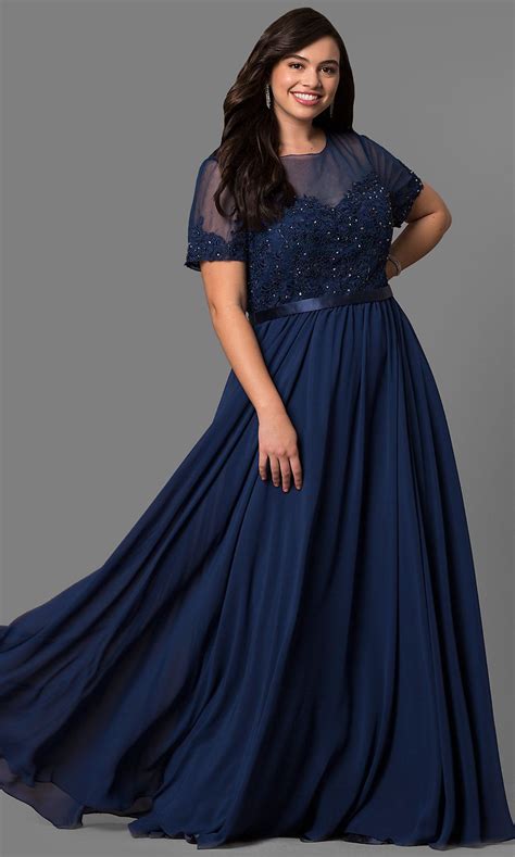 Short Sleeve Long Plus Size Formal Dress With Lace Plus Size Formal