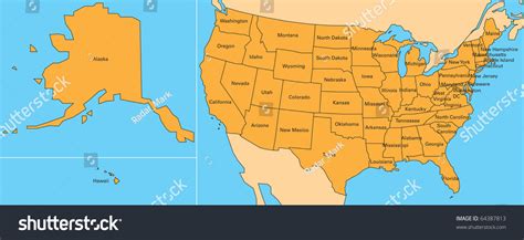 Map Of United States Including Alaska And Hawaii Stock Photo 64387813