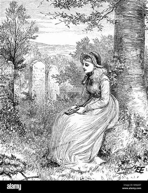 Grabado De Una Mujer Joven Sentada Tranquilamente En El Jardín A Partir De Un Original Grabado