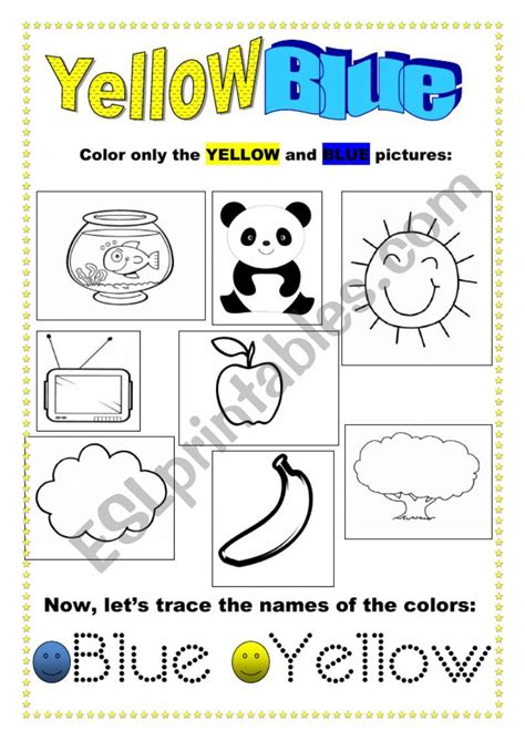 Colors Yellow And Blue Esl Worksheet By Teachermb