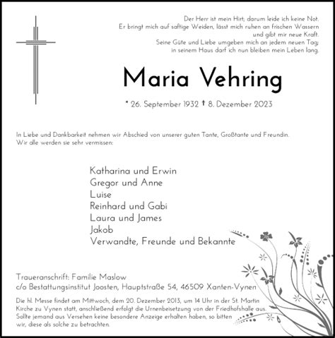 Alle Traueranzeigen für Maria Vehring trauer rp online de